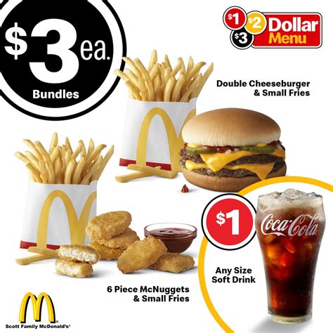 Contact information for aktienfakten.de - McDonald’s has three value menus featuring dollar menu items for $1, $2, and $3. You can order McDonald’s Dollar Menu items in restaurants or online using the McDonald’s app. McDonald’s $1 $2 $3 Dollar Menu includes breakfast, lunch, and dinner items in three pricing tiers. Soft drinks are available for $1 in any size.
